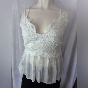 Rebellion Again‎ Lace Cami Top White Sleeveless Peplum Adjustable Straps M